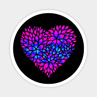 Purple Blue Flower Pattern Heart Magnet